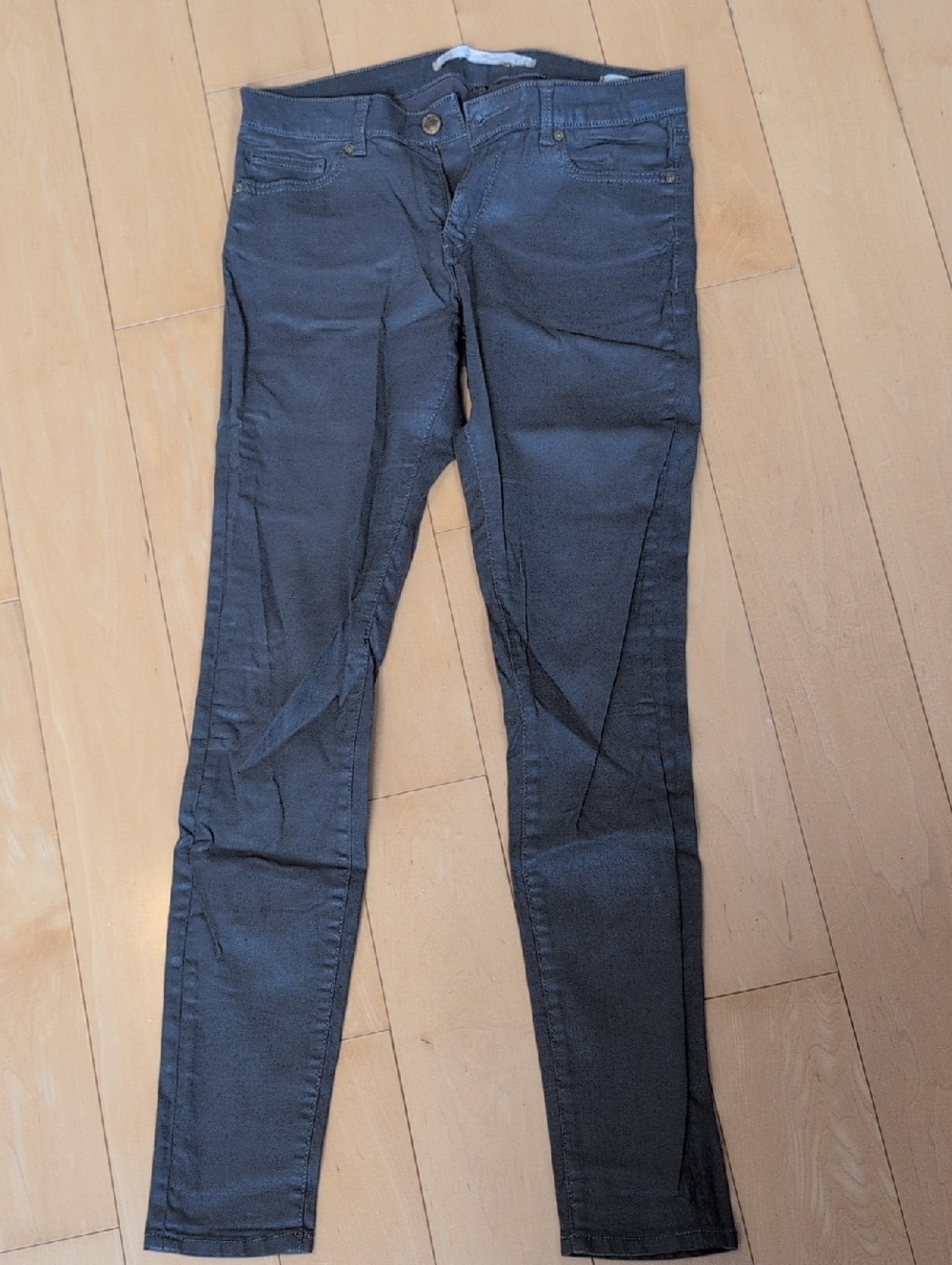 Waxed Skinny Jeans in Olive- Gray